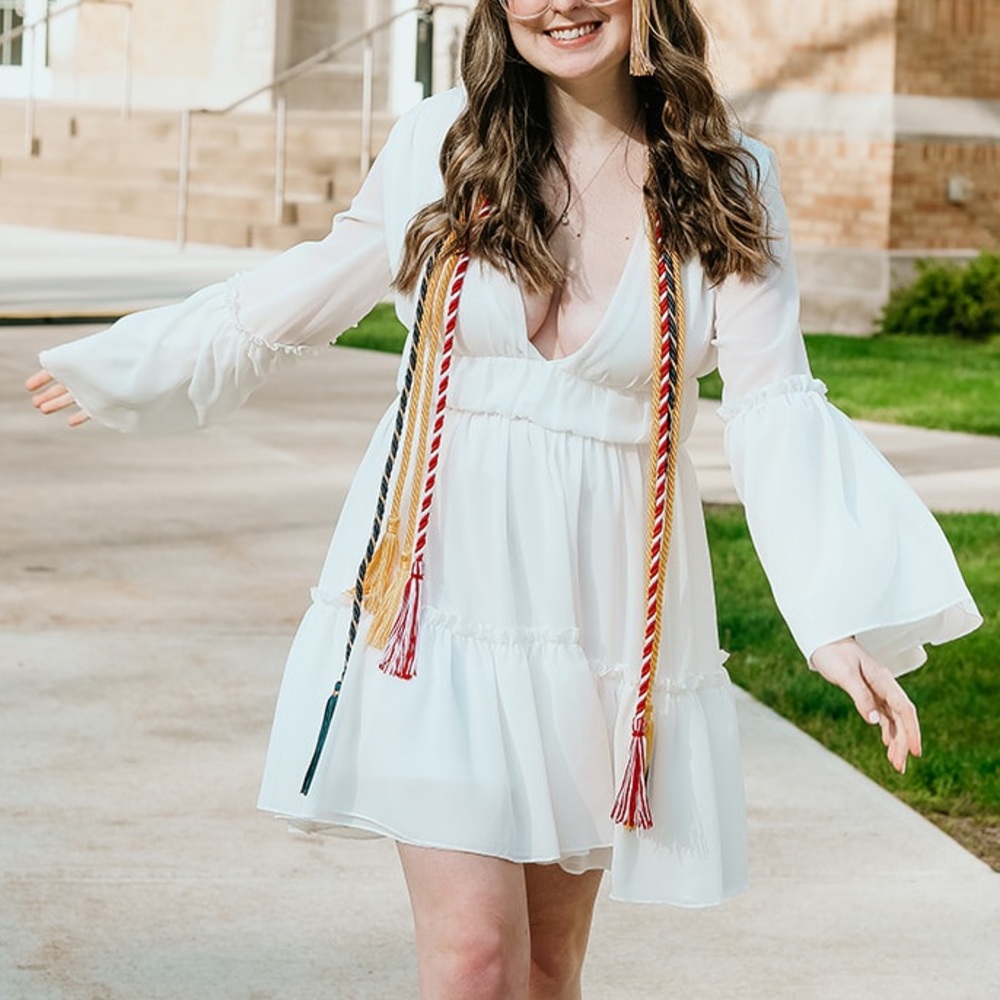 White Flowy Deep-V Dress